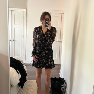 Veronica Beard Black Floral Ruched Dress